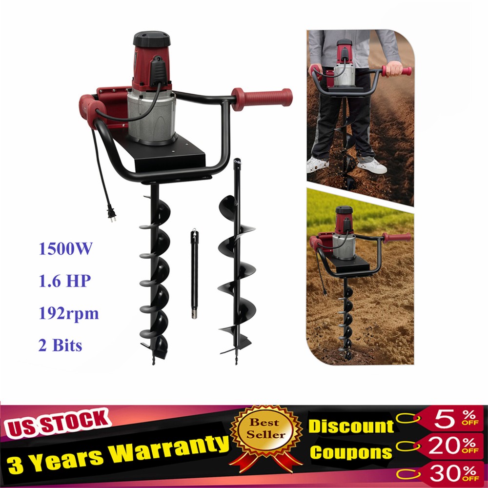 1.6HP Electric Post Hole Digger with 2 Drill Bits and Adjustable Speed