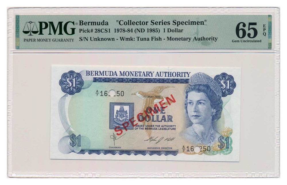 BERMUDA banknote 1 Dollar 1984 Specimen PMG MS 65 EPQ Gem Uncirculated