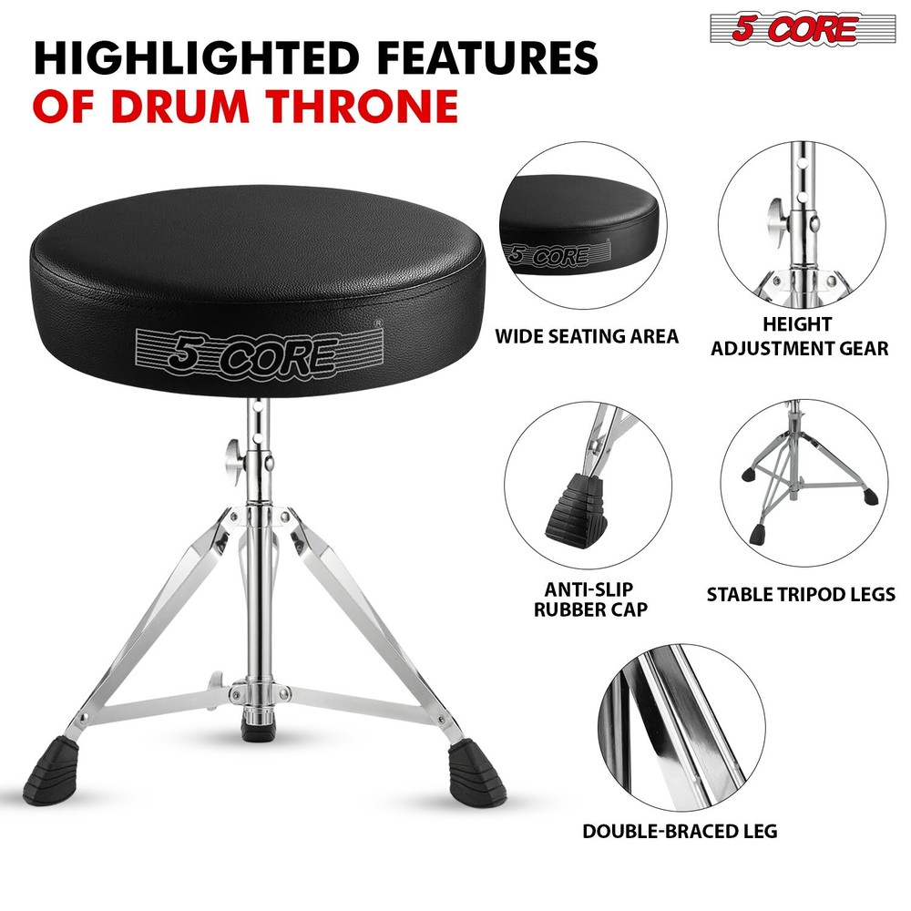5 Core Drum Throne 3" Padded Comfortable Guitar Seat Adjustable Drumming Stools