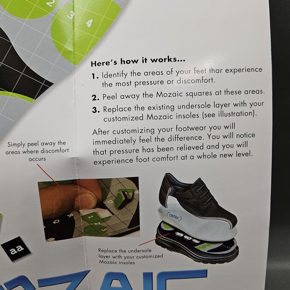 Aetrex Mozaic Customizable Insoles Orthotic Insert Foam Comfort Size BB 11"