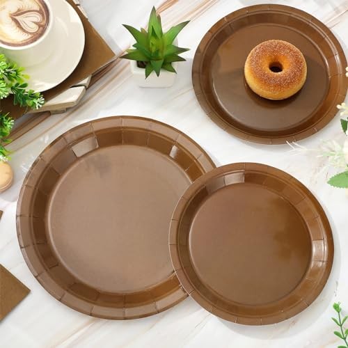 100Pcs Tableware Set Fall Disposable Dinnerware Set 50Pcs Paper Plates Brown