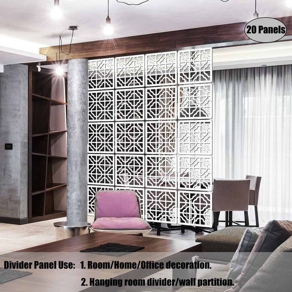 10 PCS White Hanging Room Divider WoodPlastic Screen Panel Wall Home Decor
