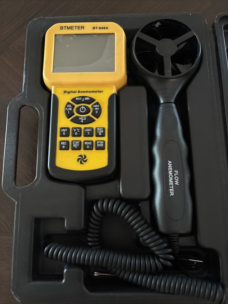 Compact BT-846A Air Flow Meter - Measures Wind Speed, Temp & CFM with Backlight