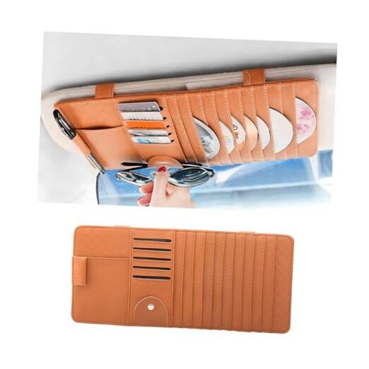 Car Sun Visor CD Case Holder, Multi-Function Vehicle DVD Eyeglass Brown