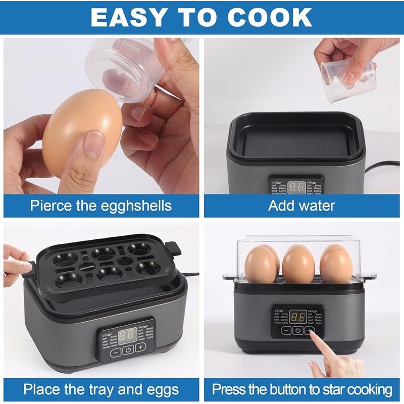 Multi Functional Egg Cooker 6 Capacity Touch Control Easy Clean Stainless Steel