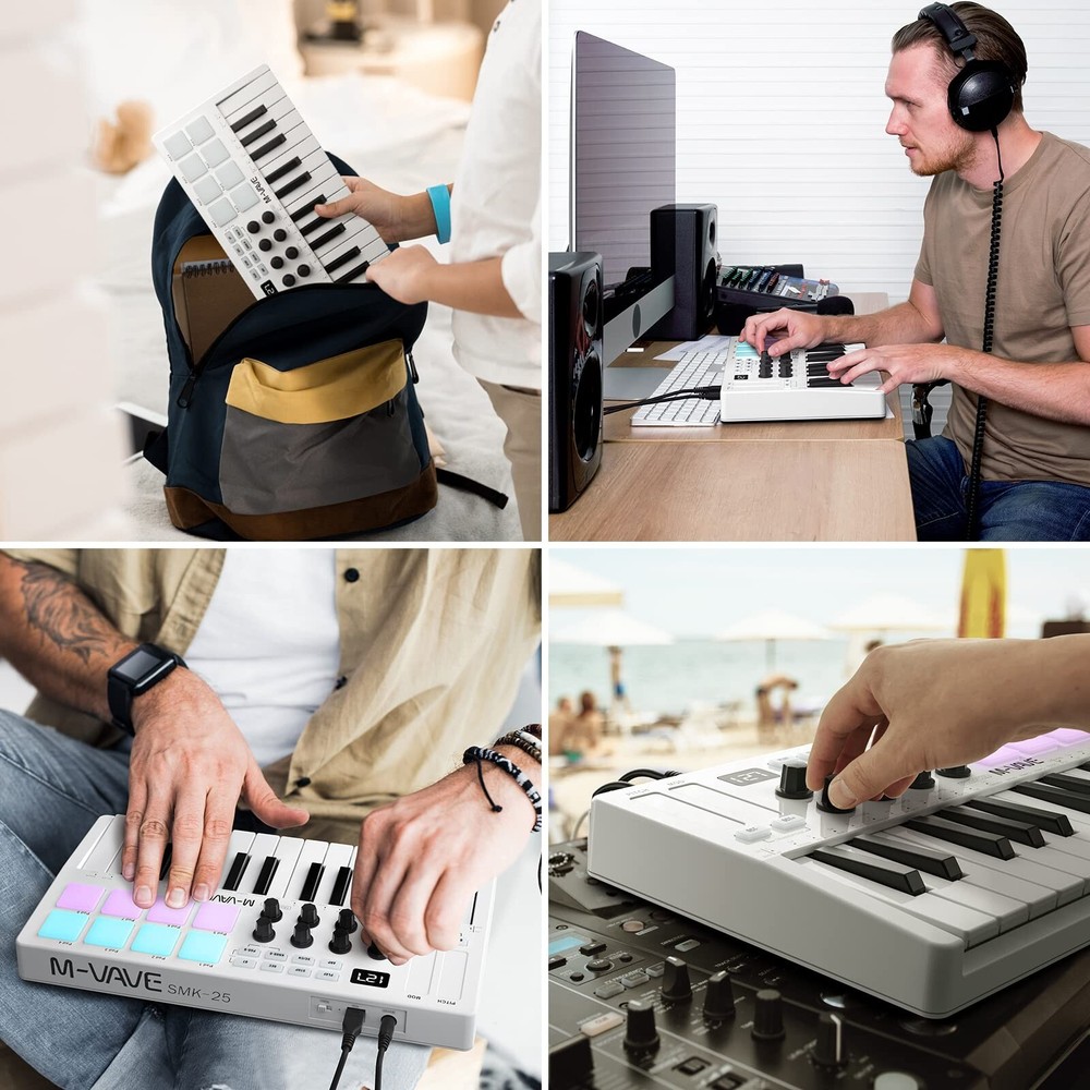 M-WAVE 25 Key USB MIDI Keyboard Controller With 8 Backlit Drum Pads, Bluetoot...