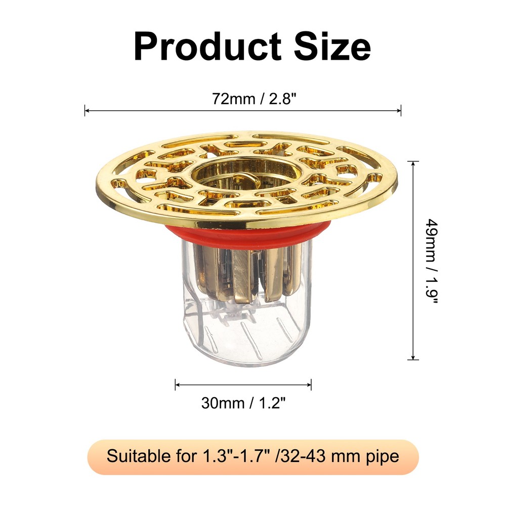 2Pcs ABS Shower Floor Drain Backflow Preventer for Kitchen Gold Clear