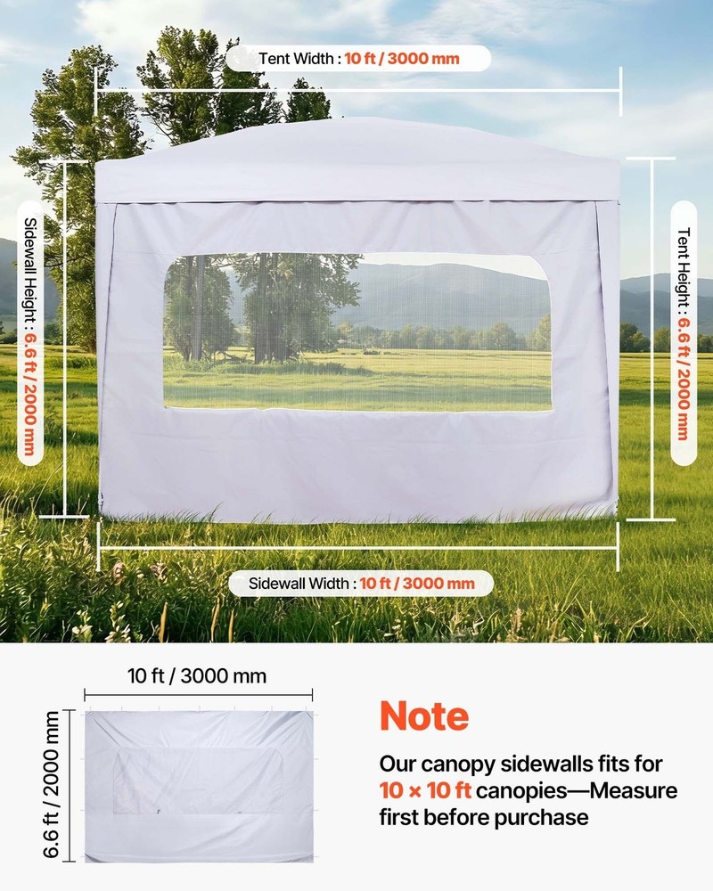 10x10ft Canopy Side Wall – 210D WP Fabric, UV Blocking, Hook-&-Loop & Top Straps