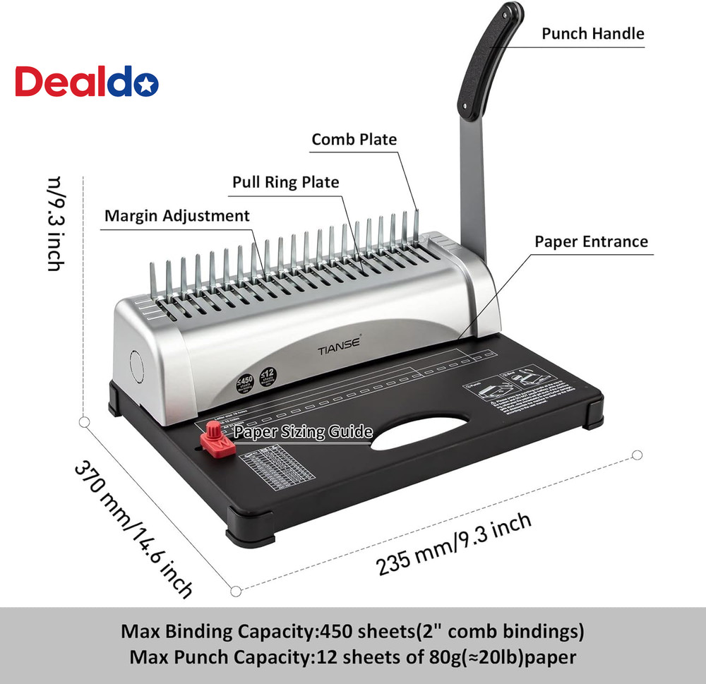 Binding Machine, 21-Holes, 450 Sheets, Comb Binding Machines with Starter Kit 10