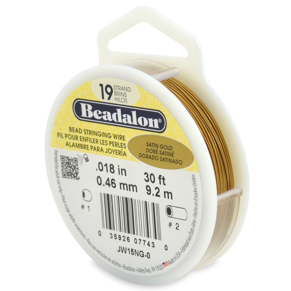 Beadalon Satin Gold .018" Bead Stringing Wire 19 Strand Flex Wire - 30ft