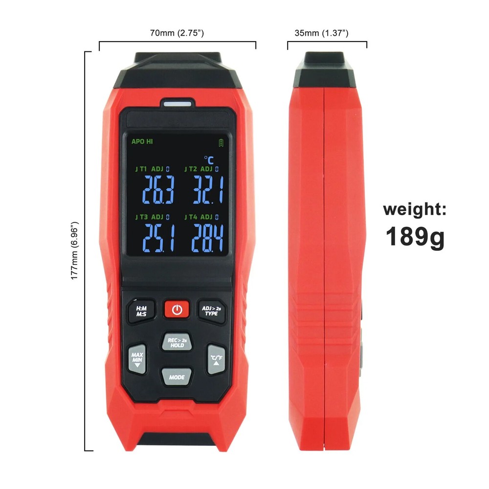 New 4-Channel Display K/J Datalogger Thermocouple Thermometer Real-Time Data