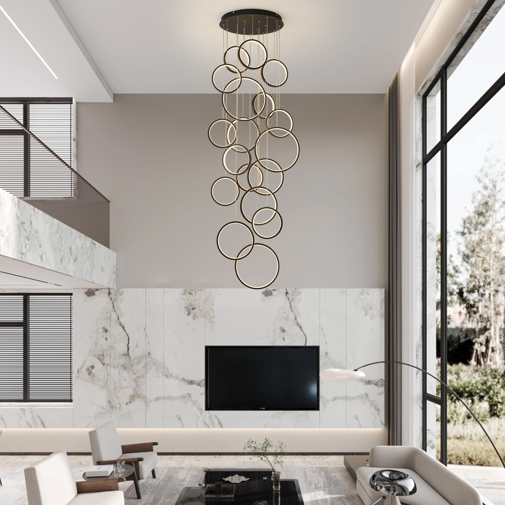 Modern Led Chandelier Lighting,Dimmable with Remote Control 18 Rings,Adjtable