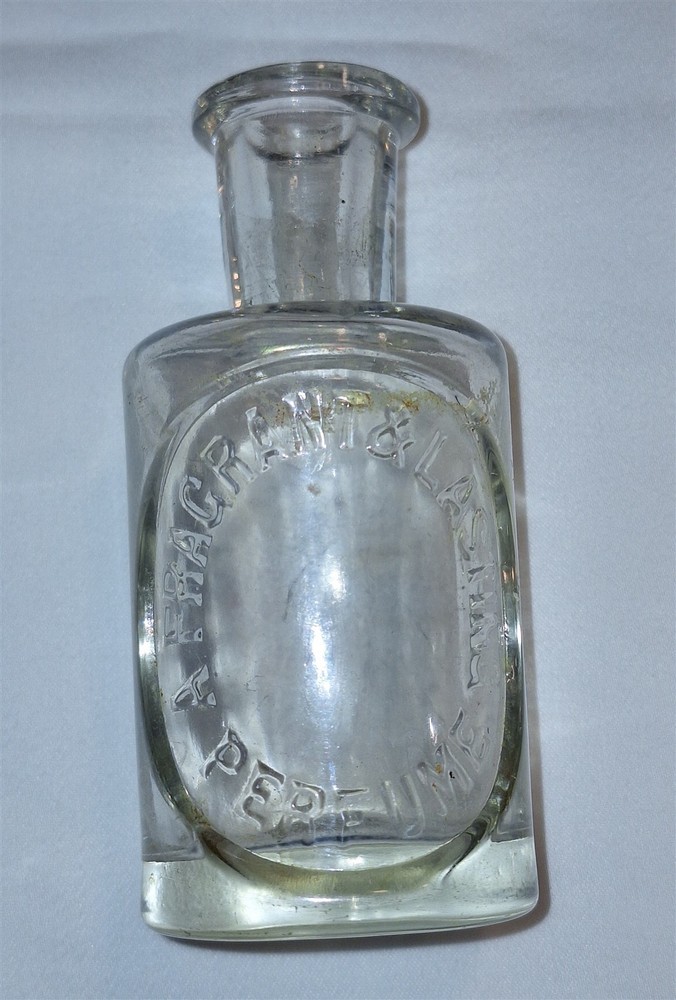 Antique Embossed Bottle “A Fragrant & Lasting Perfume” c1900 Drug Store Empty