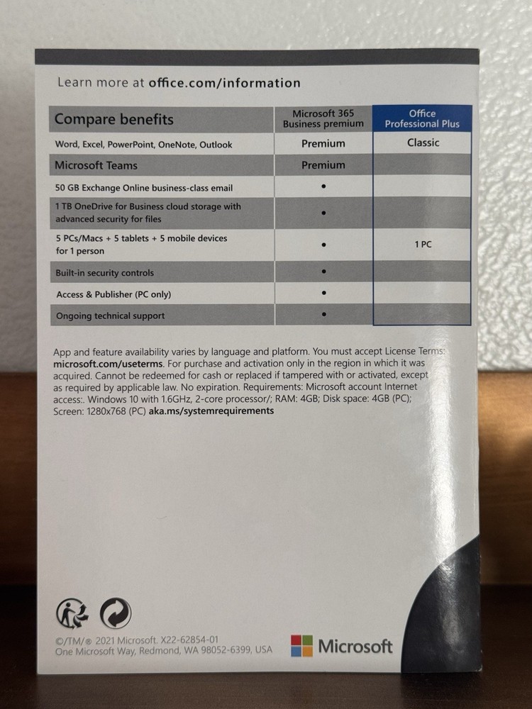 Microsoft Office Professional Plus 2021 Retail DVD Key Inside 1PC Win10