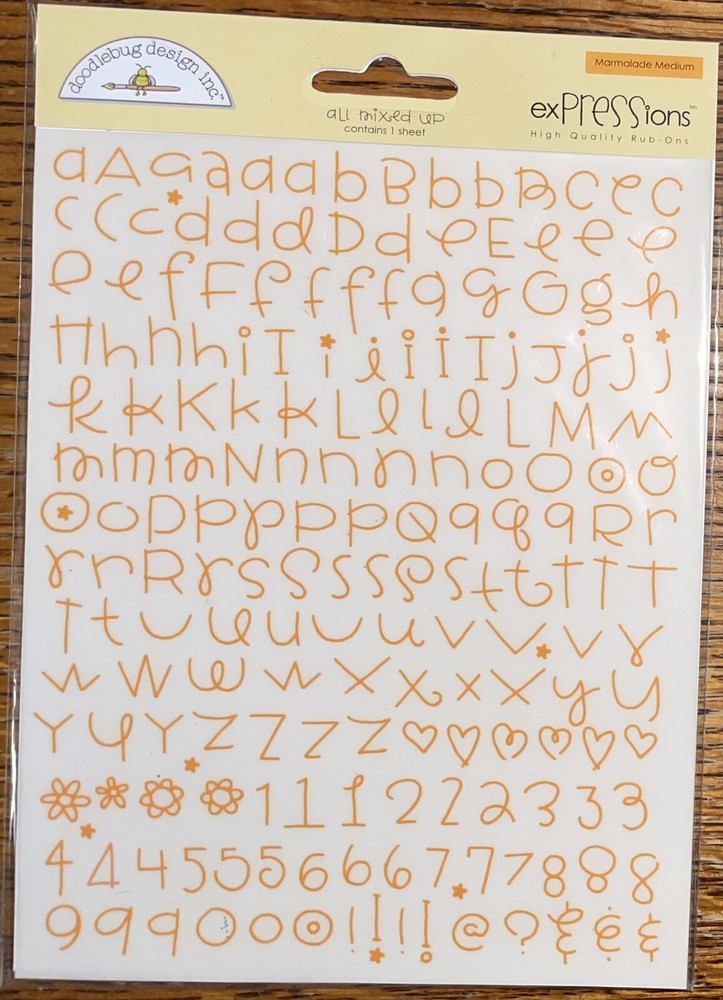 Doodlebug All Mixed Up Alphabet Letters Marmalade Medium Alpha Rub-Ons Scrapbook