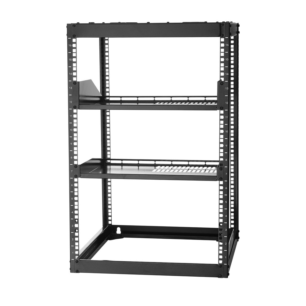 VEVOR 16U Open Frame Network Rack Wall Mounted Server Rack 4 Post with Shelves