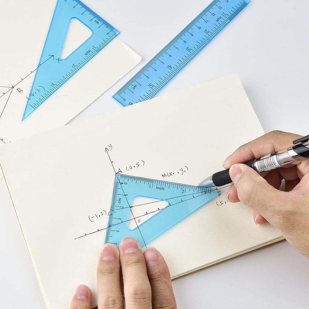 Coopay 6 Inch Math Geometry Tool Plastic Ruler Square Set 6 Inch, Blue