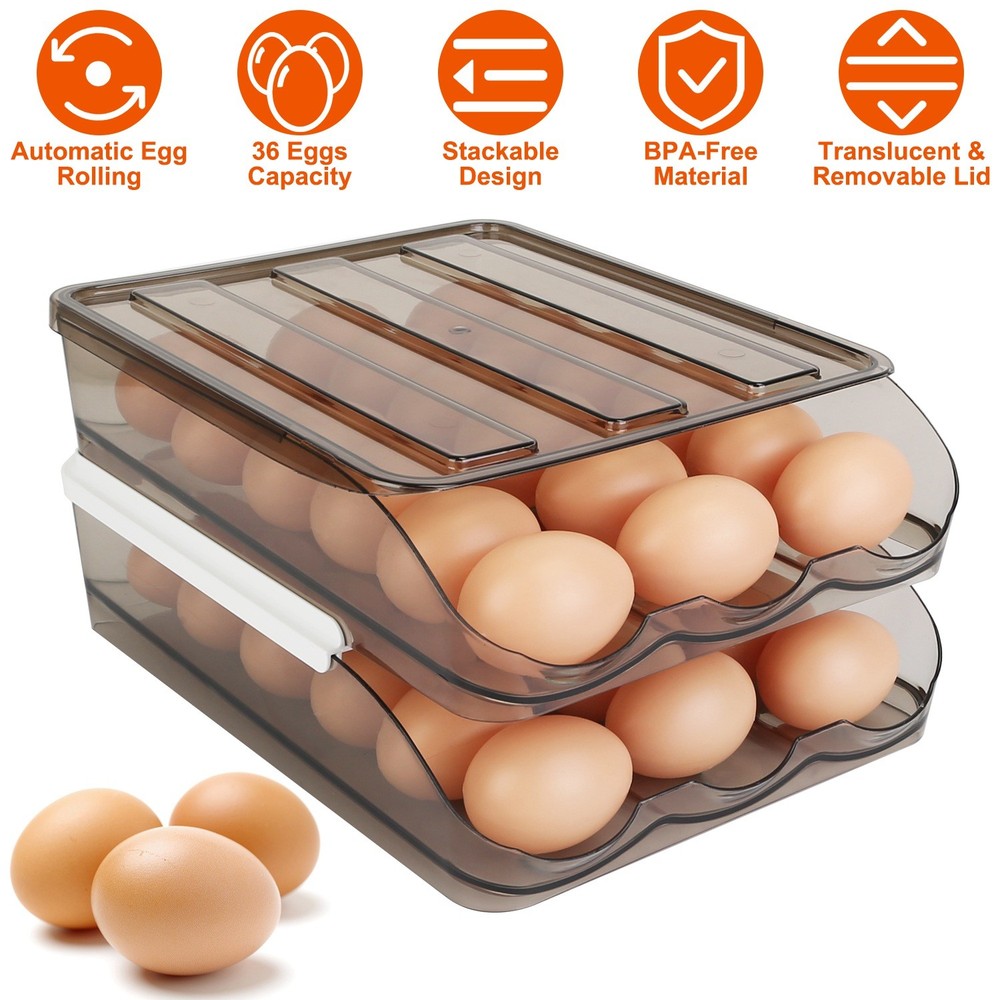 36 Eggs Storage Box Automatic Rolling Egg Container Egg Dispenser Removable Lid