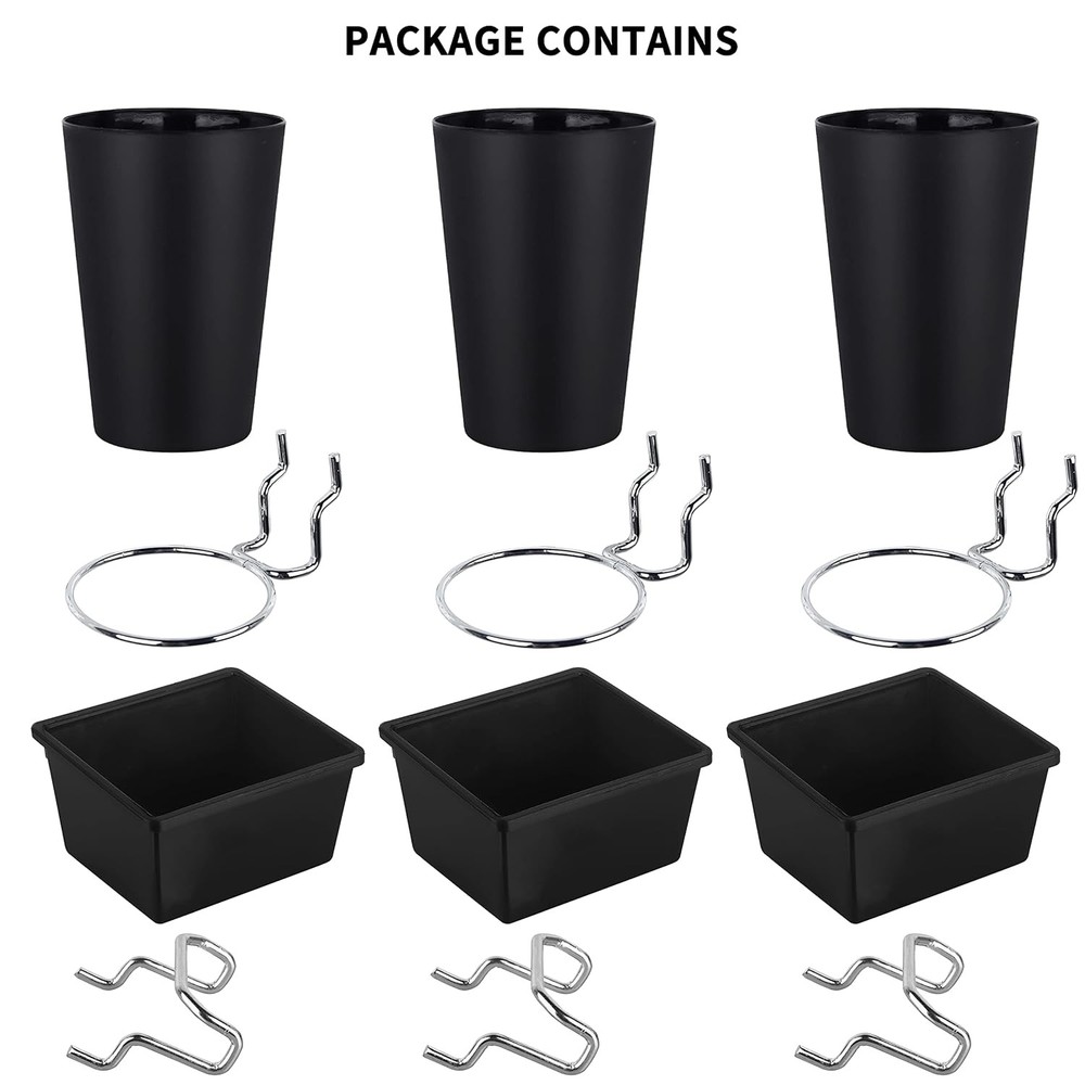 6 Sets Pegboard Bins with Hooks - Organizer for Accessories, Black