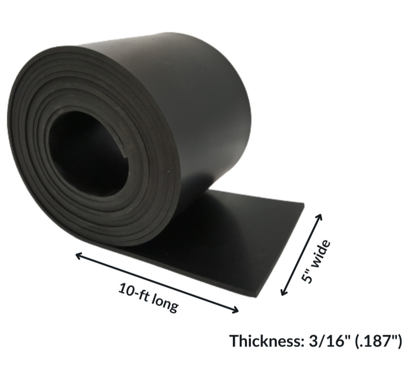 Neoprene Rubber Strip Solid 3/16" Thick x 5" wide x 10 ft long 60A Duro, Black