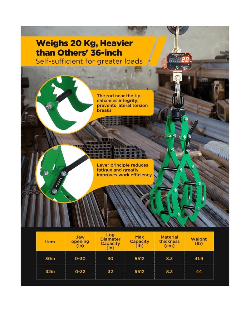 HOTYELL Log Lifting Tongs, Log Grapple Hook with Handle, Upgraded Timber Claw...