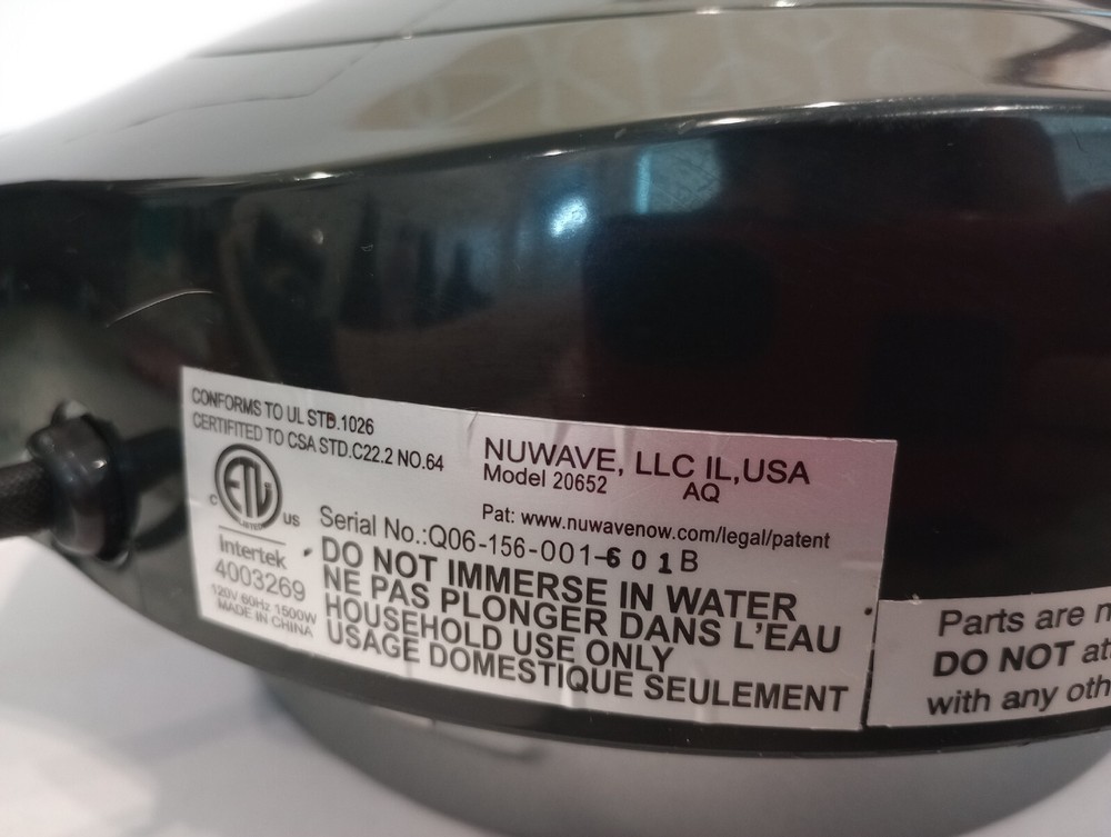 Black NuWave Pro Plus Infrared Oven Model 20652 Replacement Part Power Head