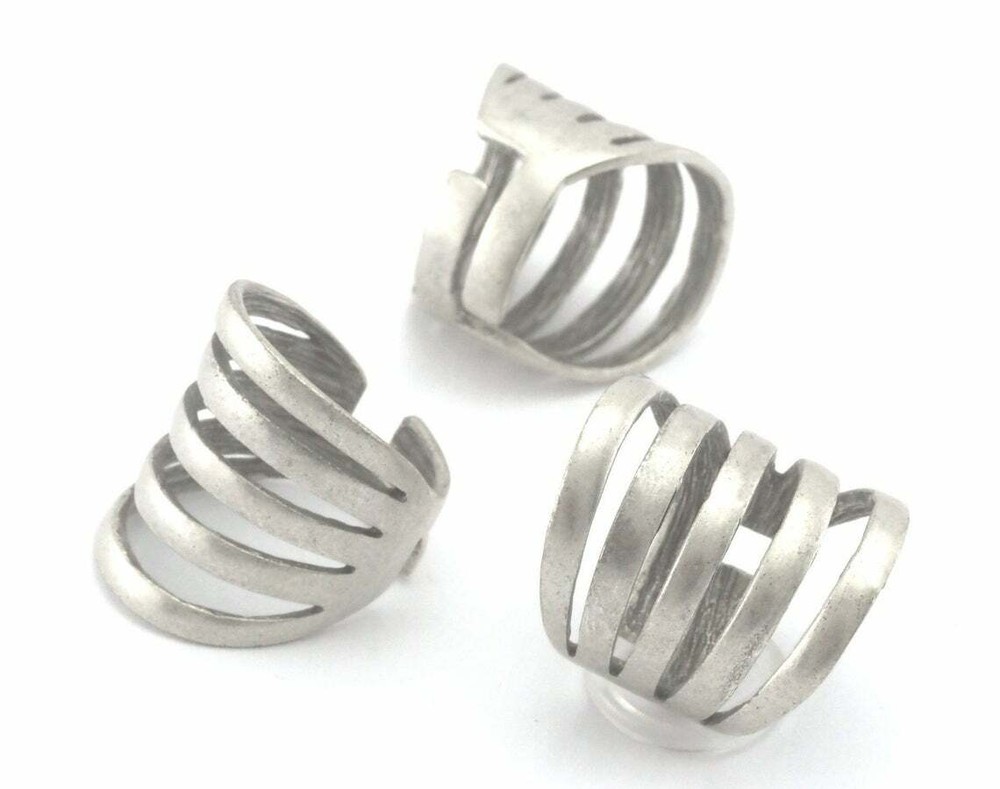 Stripes Statement Adjustable Band Ring Antique silver plated brass 5 - 9US 4326