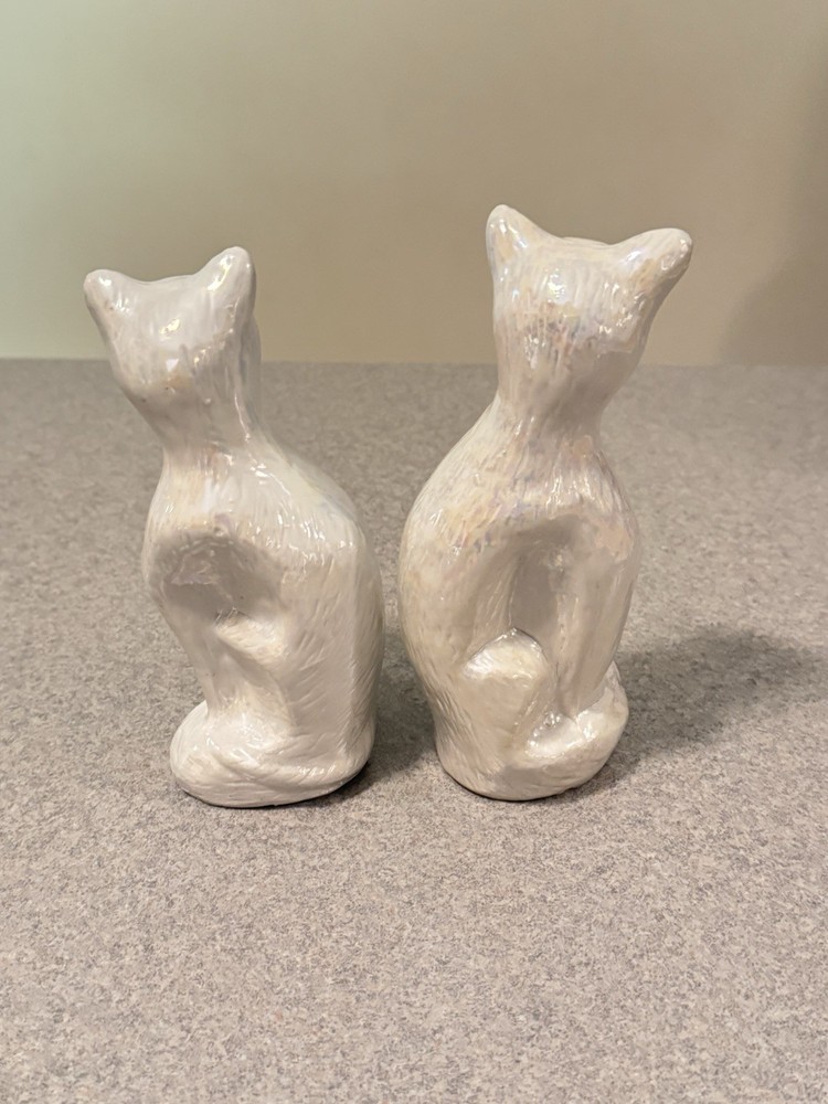 Vintage LusterwareAnthropomorphic Cat Figurines PearlescentGlaze.