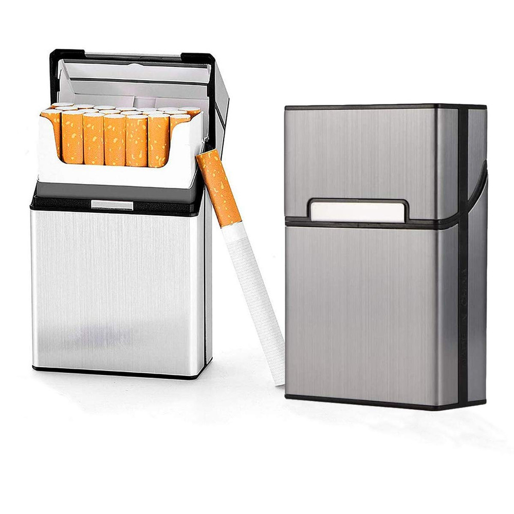 Cigarette Case Brushed Metal Cigarette Case with Magnetic Switch Flip Closure,20