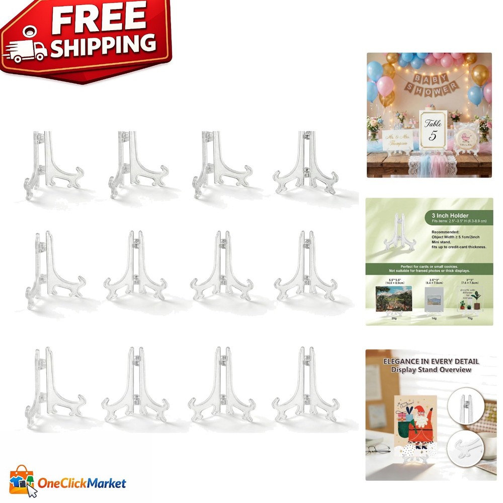 Versatile 3 Inch Acrylic Mini Easels - Lightweight 12 Pack Display Holders