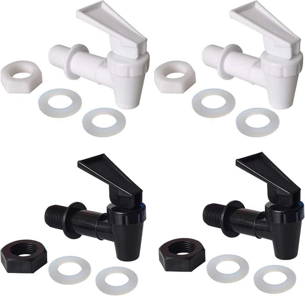 Replacement Cooler Faucet - 2 White and 2 Black Water Dispenser Tap Set Plastic