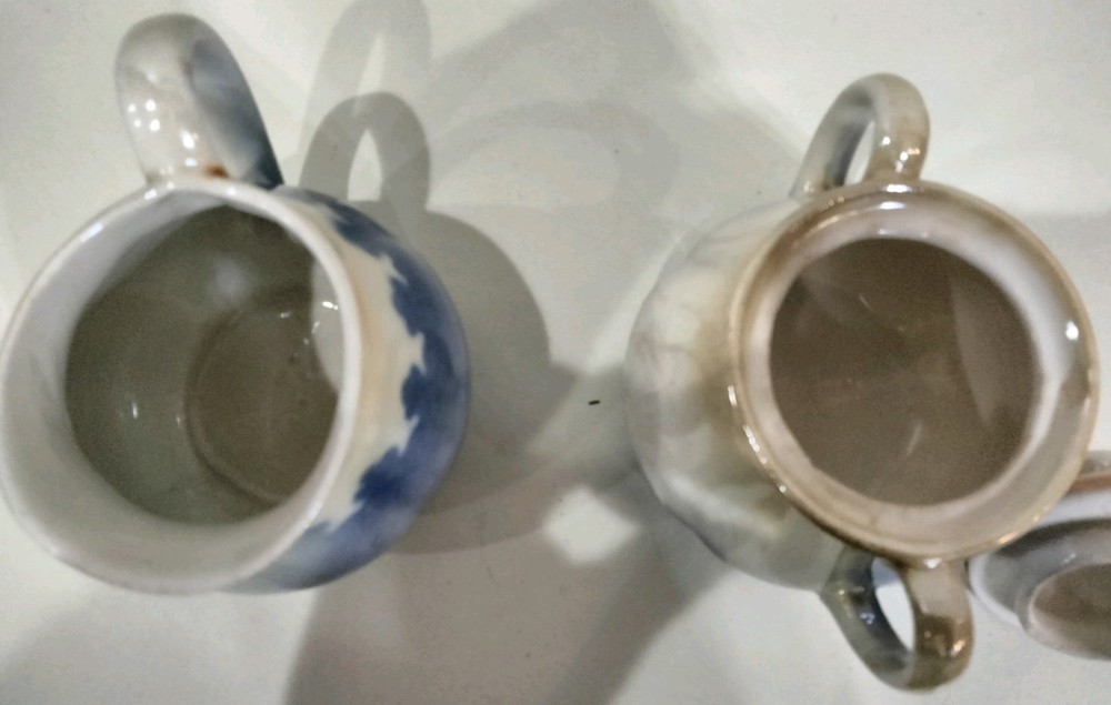 Vintage Czecho-Sovakia Blue & Yellow Lusterware Ceramic Lidded Sugar & Creamer