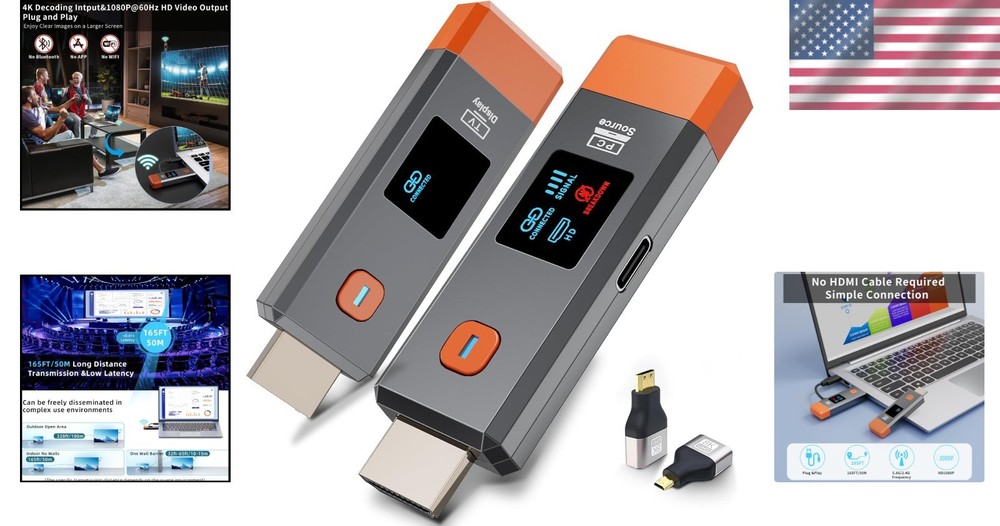 Portable Wireless HDMI Transmitter & Receiver - 1080P Output