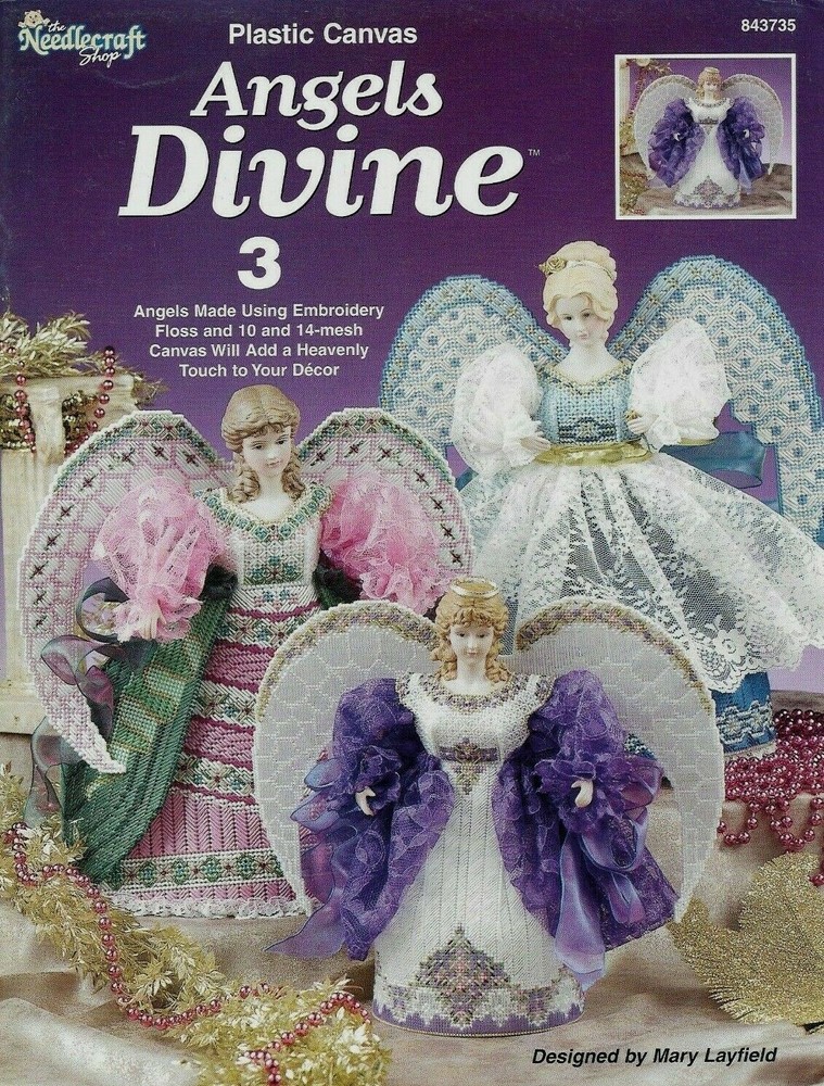NEW ANGELS DIVINE DOLLS 3 HEAVENLY BEAUTIFUL DESIGNS PLASTIC CANVAS PATTERN BOOK