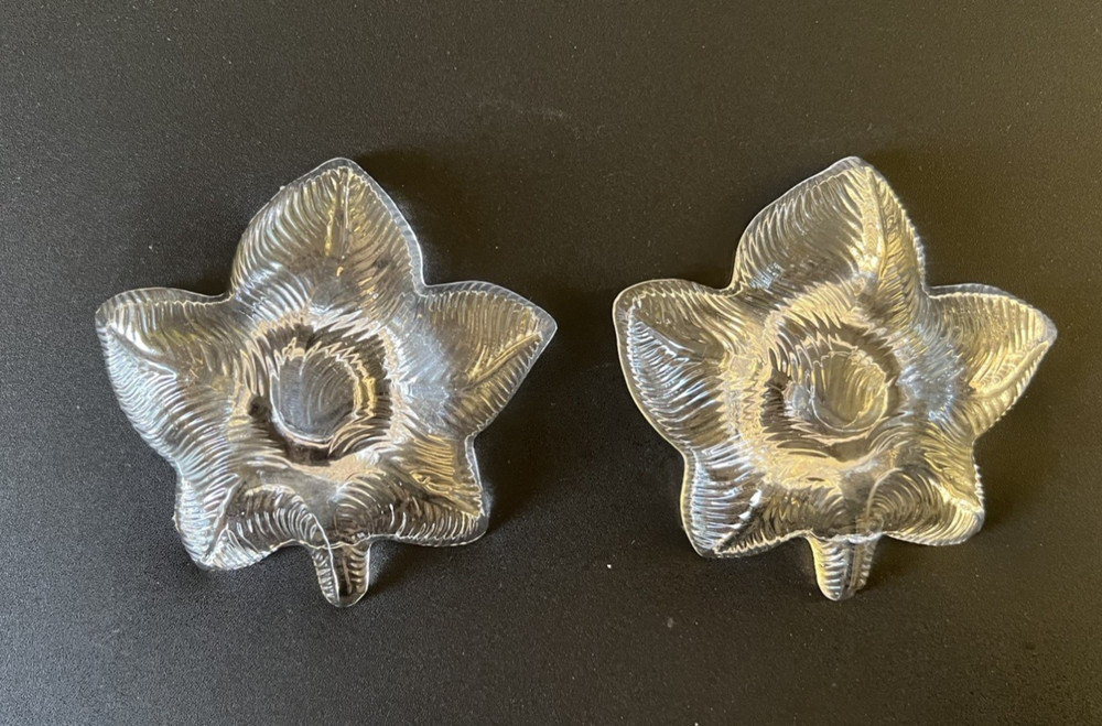 Vintage Pair Leaf-shaped Glass Candle Holders