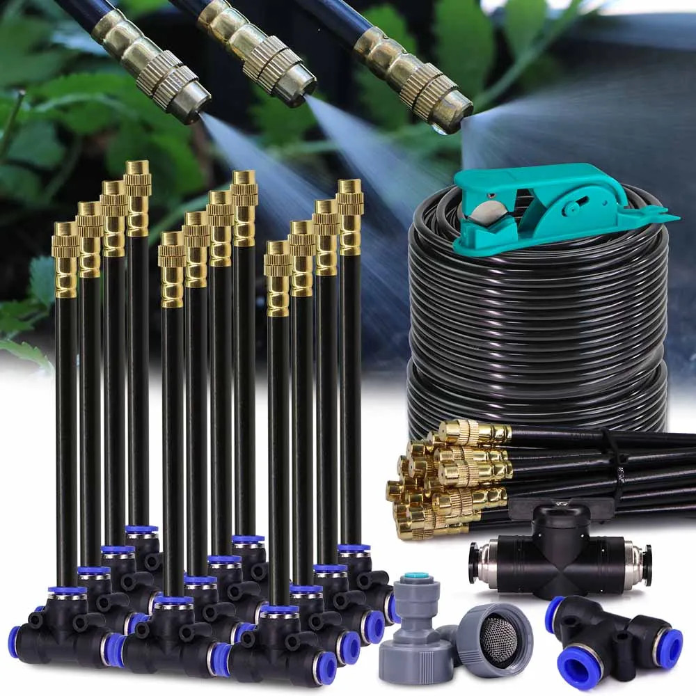 30-5m 1/4" 4/6mm Misting Cooling System 360° Free-bend Adjustable Nozzle Atomize