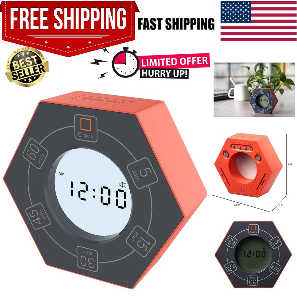Compact Orange Pomodoro Timer with 5 Presets & Visual Alerts for Focused Work