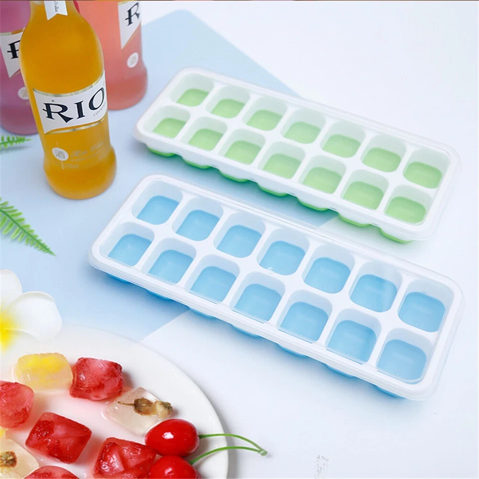 Ice Cube Tray, 4 Pack Silicone Ice Tray, 14 Ice Cube Molds with Lids, Stackable