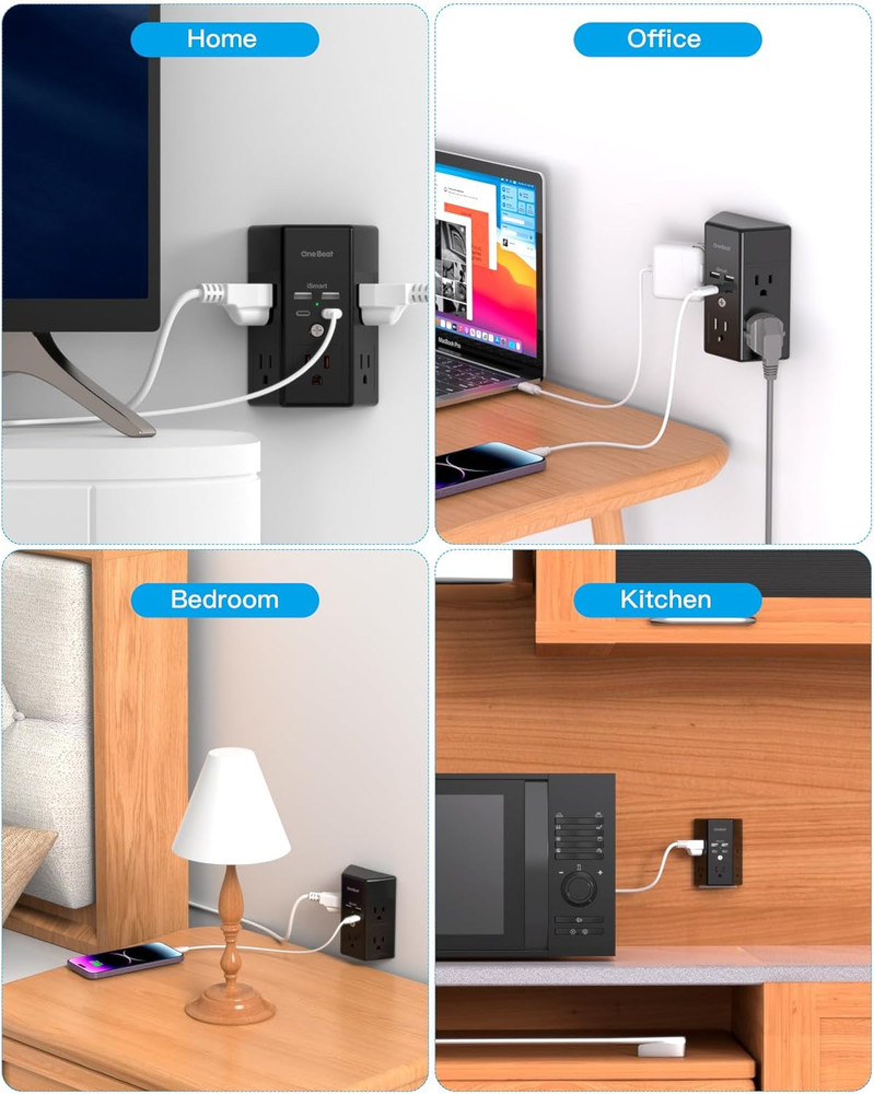 2 Pack Multi Plug Outlet, Surge Protector, 5 Outlet Extender with 4 USB Charging