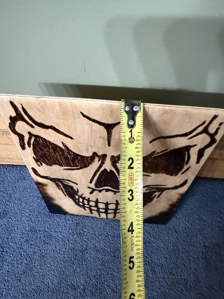 Handmade Pyrography Full Face Skull 8x10” Wall Hanging