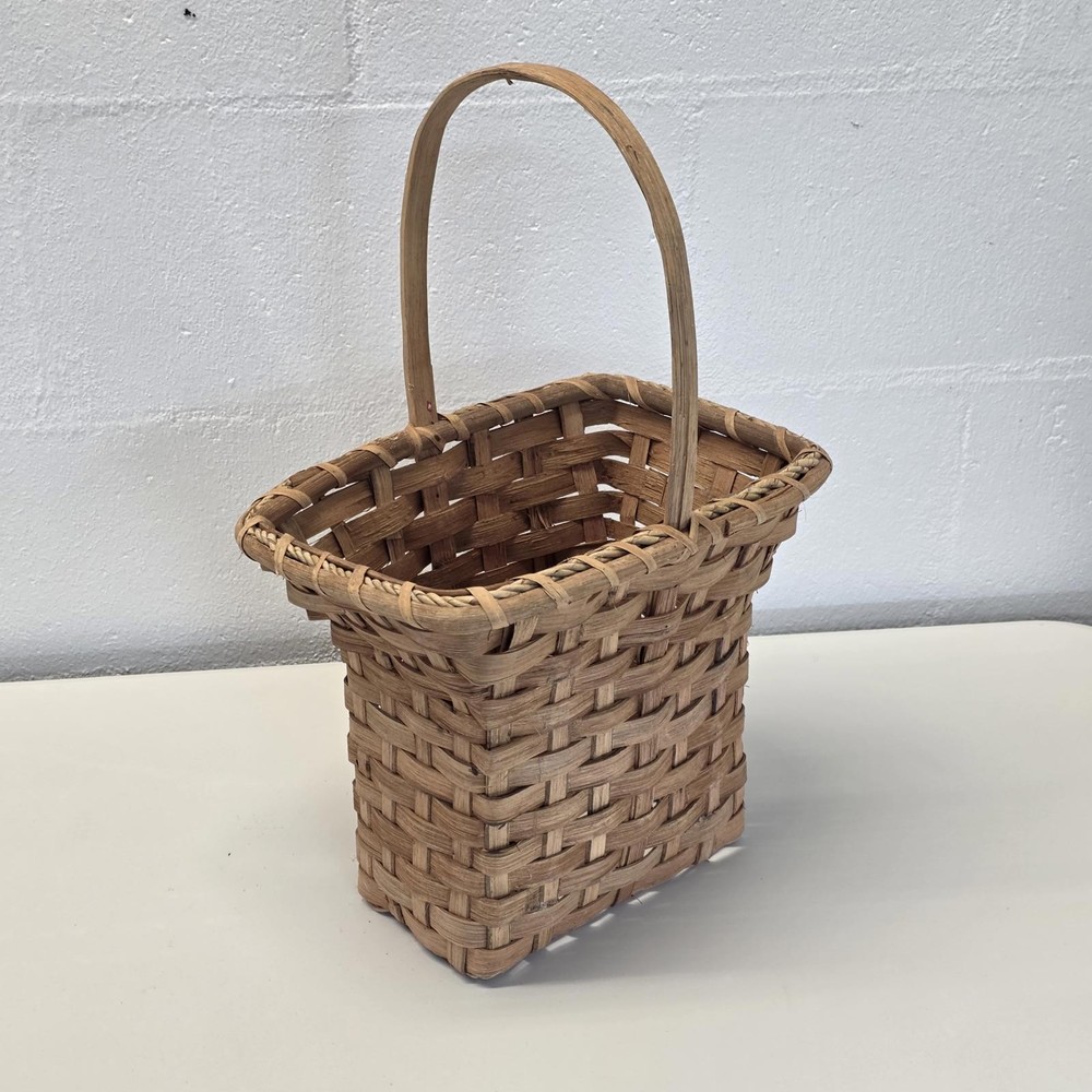 Woven Wood Basket with Handle – Rectangular Rustic Decorative Basket