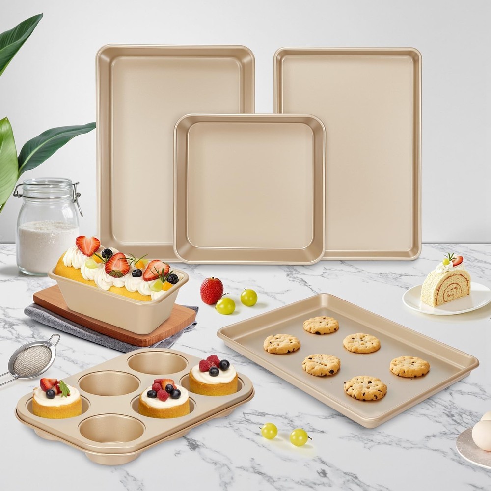 Baking Pans Set, Nonstick Stackable Bakeware Sets, Oven Pans for Cooking,