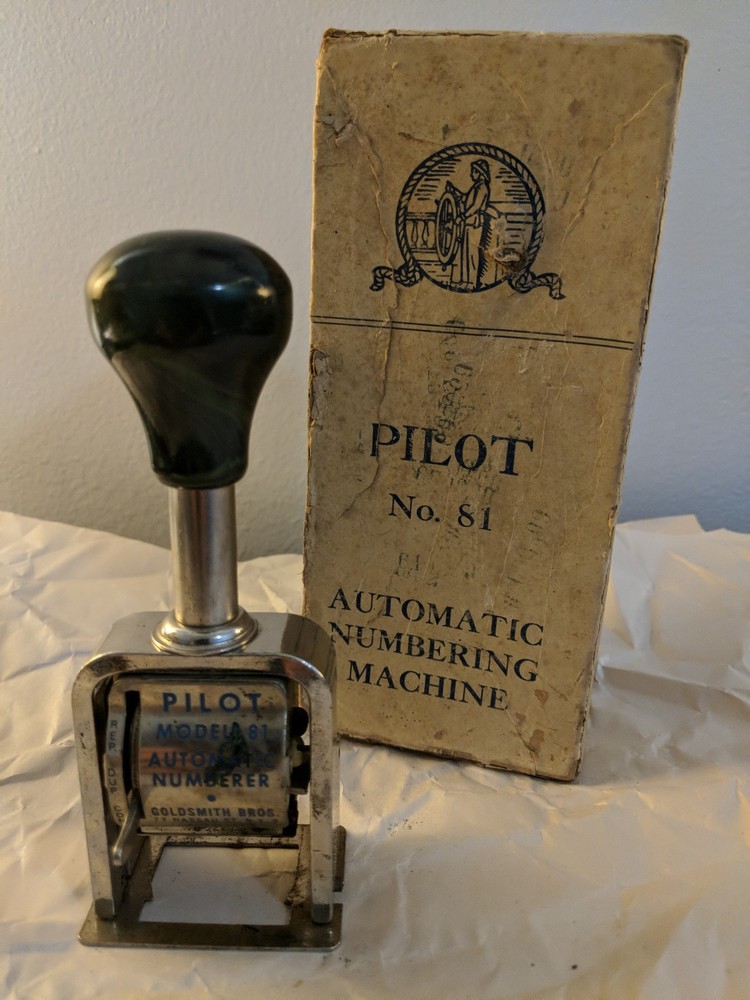 Vintage Pilot Automatic Numbering Machine Stamper - No.81. with box. VG.