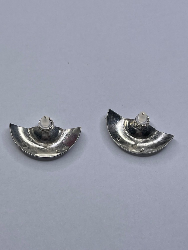 Aztec / Inca Style Sterling Silver Stud Earrings w/ Amethyst Stone