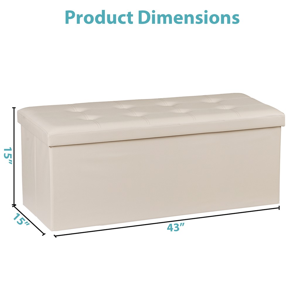 43" Folding Storage Ottoman Bench Storage Stools Footrest for Organizer Beige