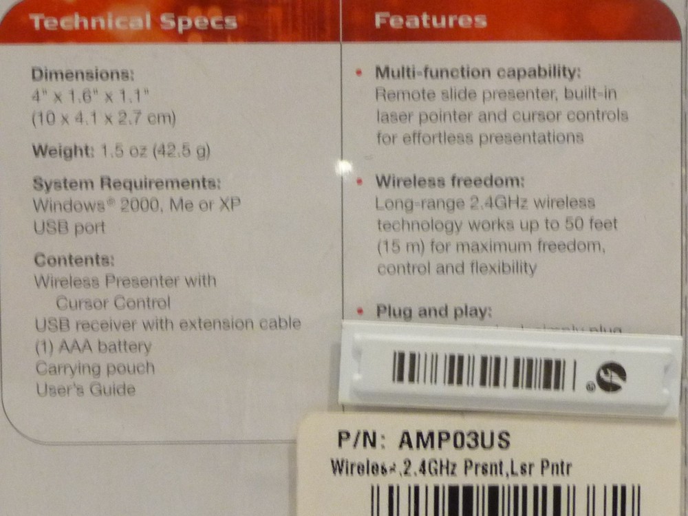 Targus Wireless Presenter With Laser Pointer & Cursor Control AMP03US - NEW