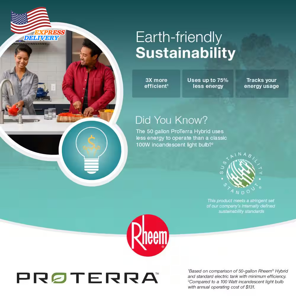 50 Gal. Smart High Efficiency Hybrid Heat Pump Water Heater w/ Leak Detection US