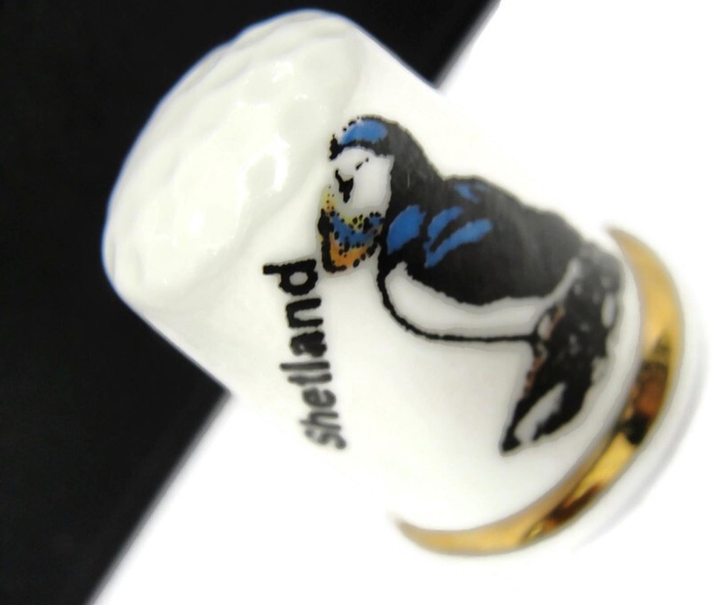 Shelland Puffin Embroidery Thimble with Gold Trim