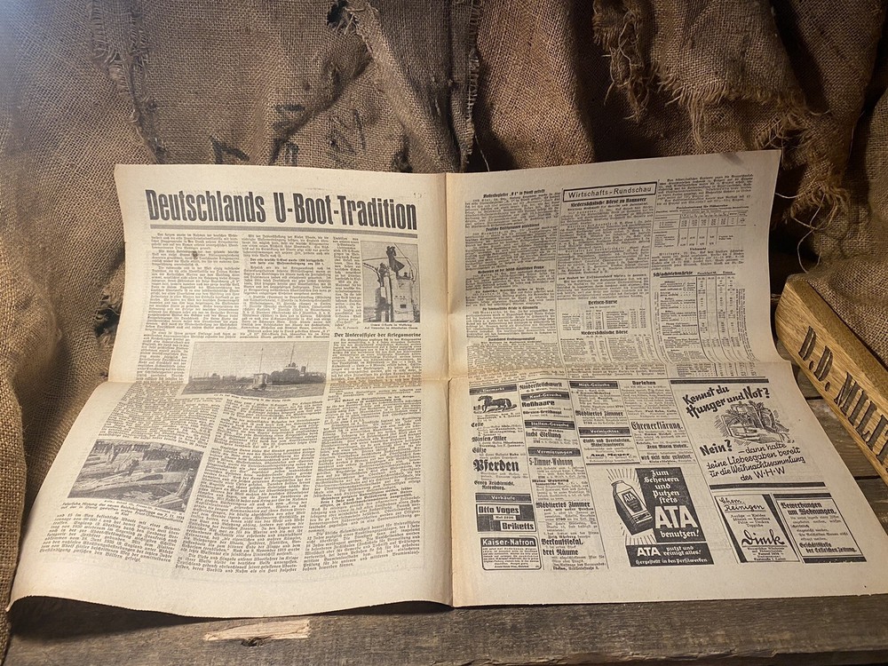 pre ww2 German 1935 newspaper Uboats