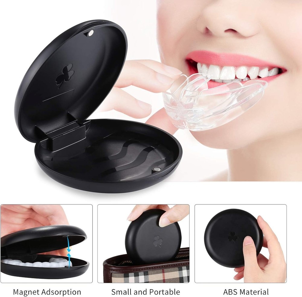 2 Pack Portable Black Orthodontic Retainer Cases - Lockable & Easy Clean